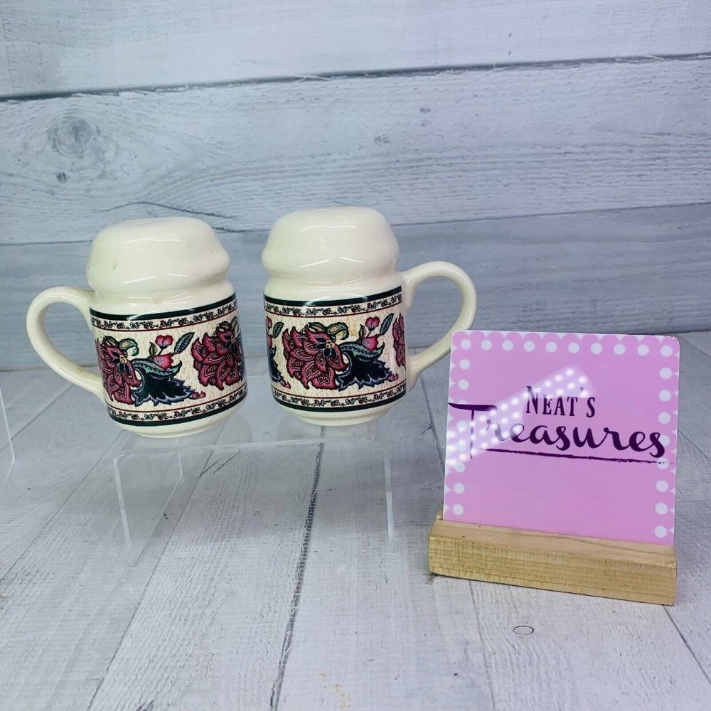 Preferred Stock PAISLEY GARDEN Floral Green Stoneware Handle Salt Pepper Shaker